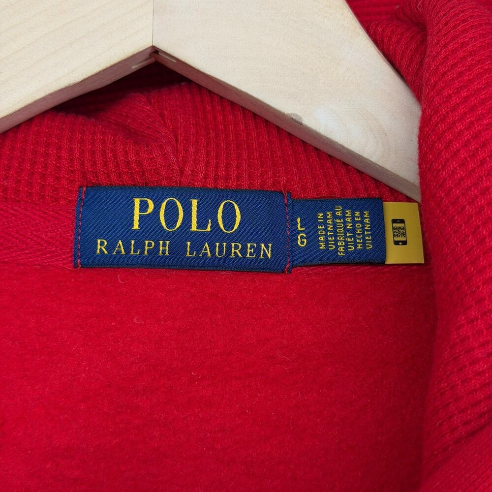 POLO RALPH LAUREN Hoodie L Fleece Lined Full Zip Sweatshirt Waffle Hood Red - Picture 5 of 15